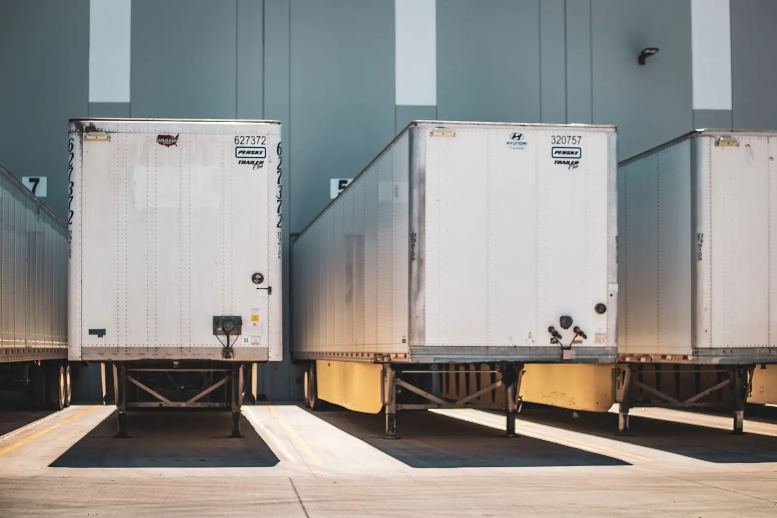 Freight trailers at warehouse loading docks